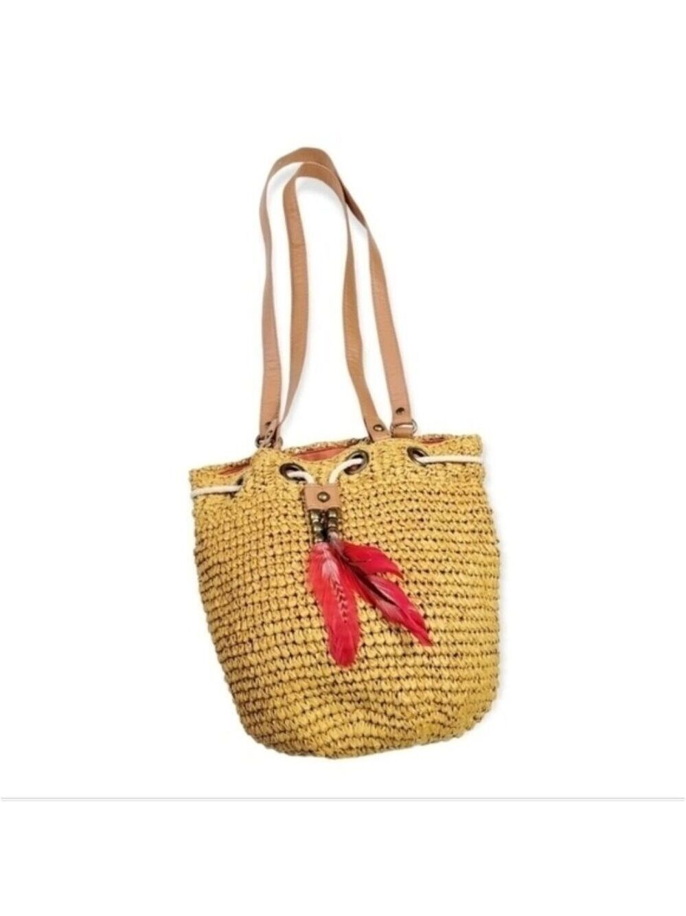 Weave rattan like slouchy Bucket Bag Mustard yellow